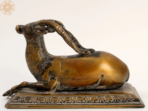 5" Small Decorative Brass Deer Statue Seated on Pedestal