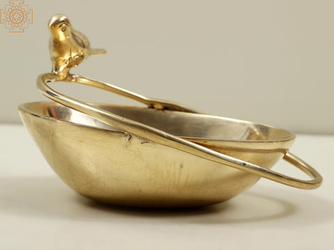 5" Brass Small Bowl with Bird | Indian Kitchen and Dining Utensils