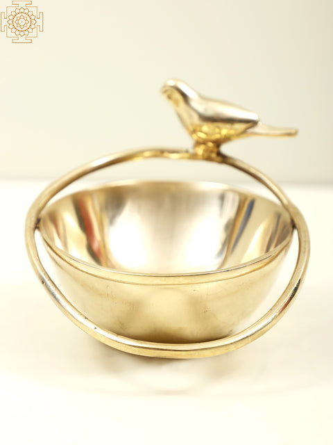 5" Brass Small Bowl with Bird | Indian Kitchen and Dining Utensils
