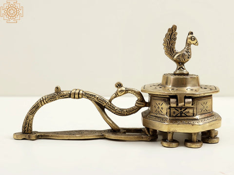 7" Brass Peacock Incense Burner