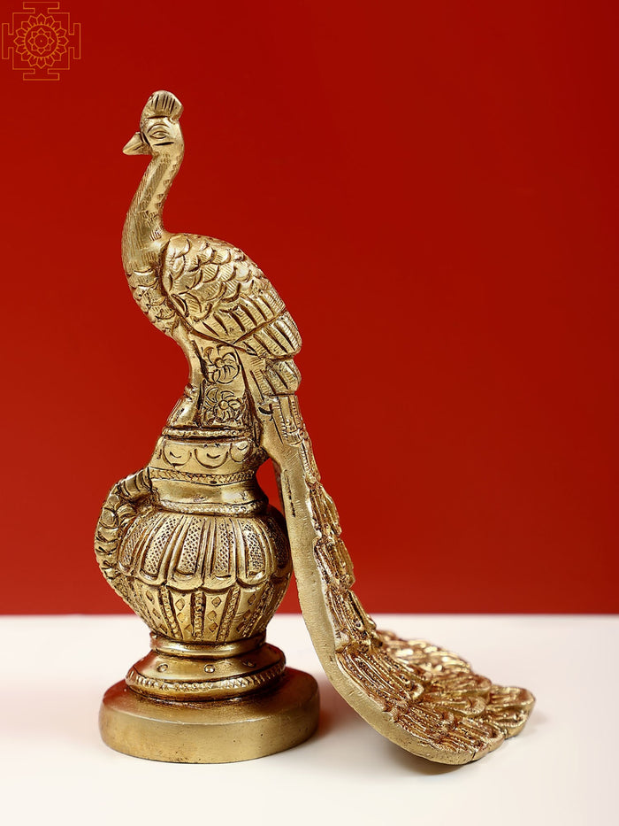 5" Small Brass Peacock Statue for Home Decor
