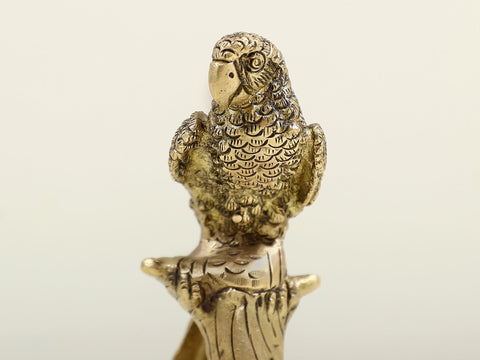 5" Small Brass Parrot Seated on Tree Trunk