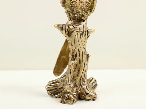 5" Small Brass Parrot Seated on Tree Trunk