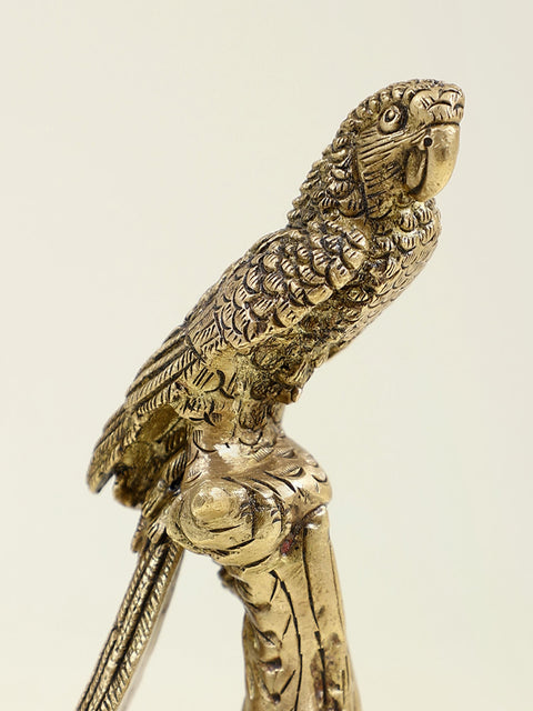 5" Small Brass Parrot Seated on Tree Trunk