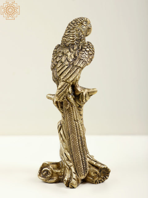 5" Small Brass Parrot Seated on Tree Trunk