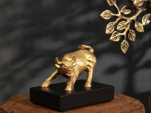 3" Small Brass Bull Statue Handcrafted for Wall Street Decor