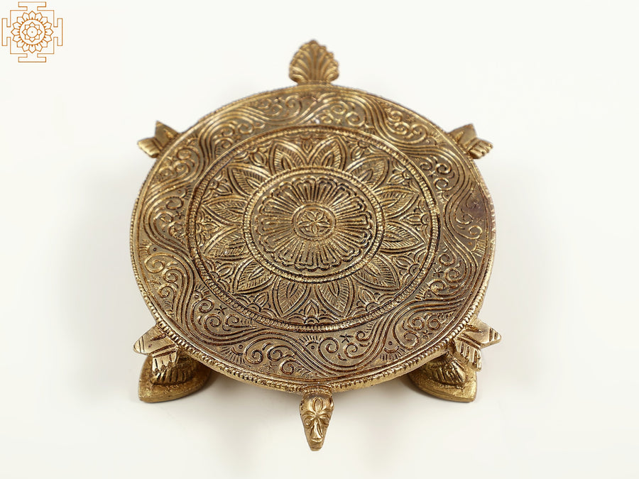 6" Brass Tortoise Ritual Pedestal Statue for Spiritual Home Decor