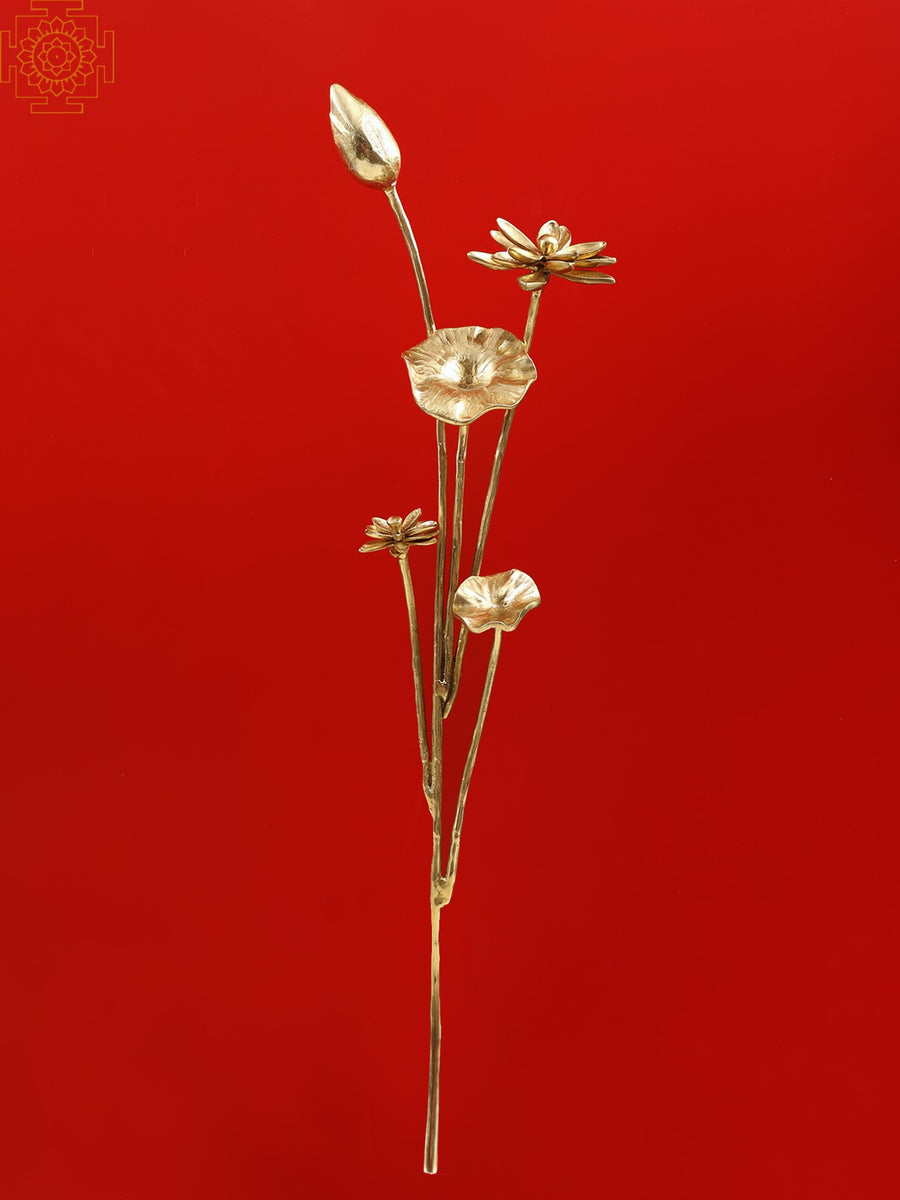 37" Brass Decorative Flowers Statue for Home Altar Decor