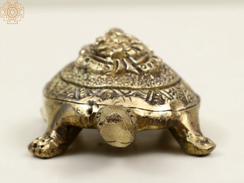 5" Small Brass Vastu Tortoise with Ganesha on Top | Handmade