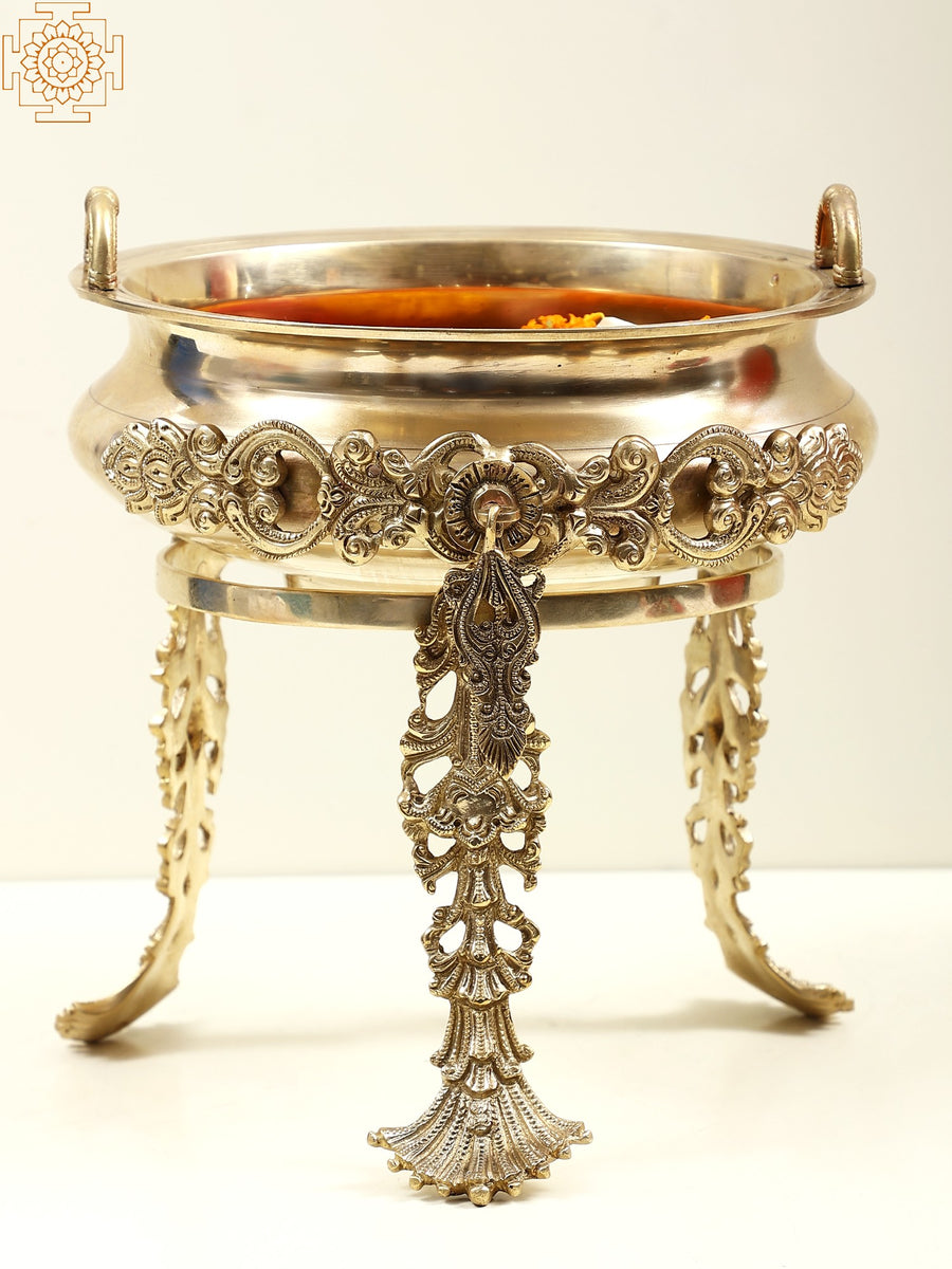 11" Superfine Brass Urli with Stand for Home Decor