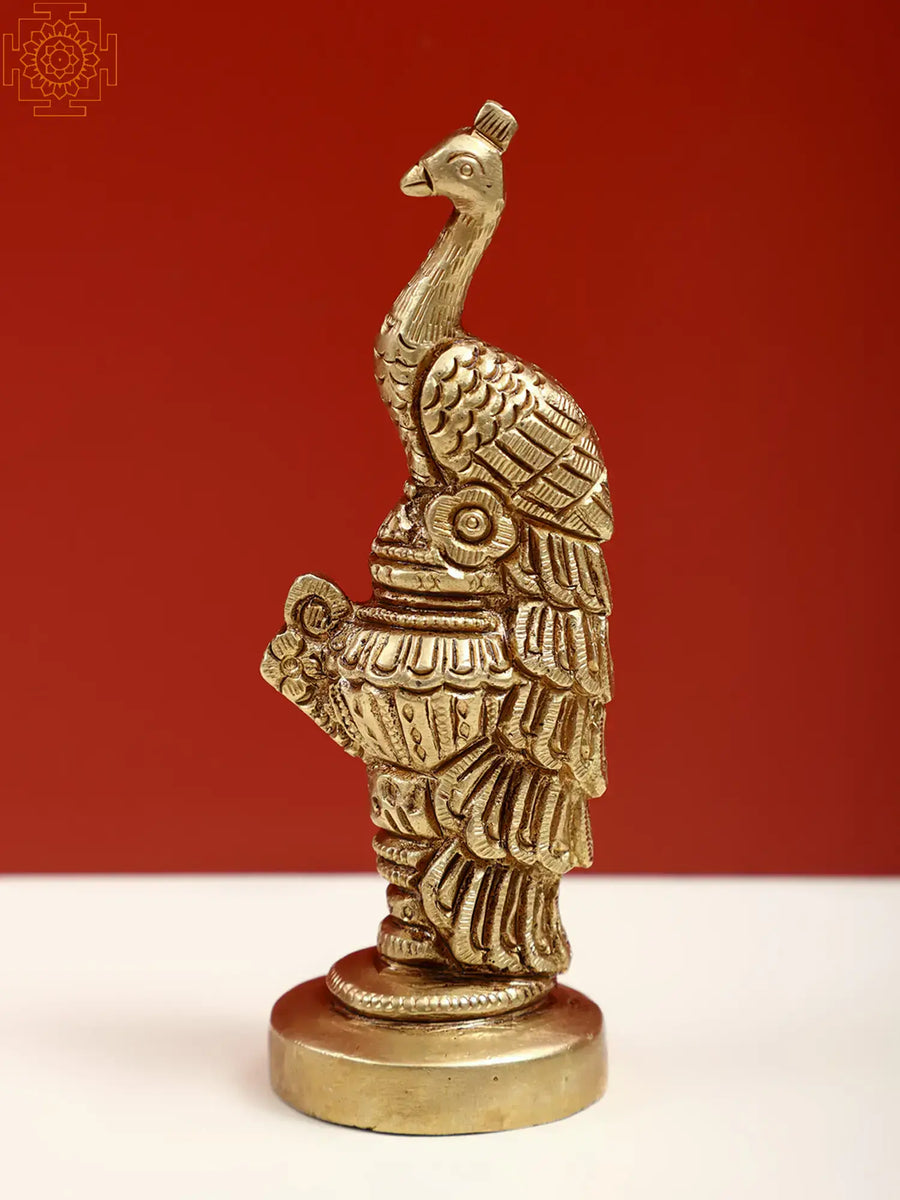 4" Brass Peacock on Kalash Statue for Home Decor