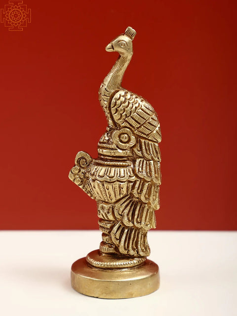 4" Brass Small Peacock atop an Ornate Kalash
