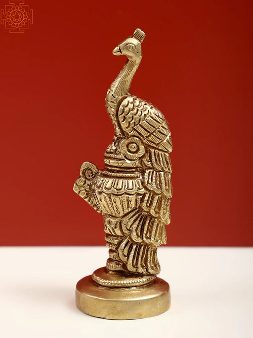 4" Brass Peacock on Kalash Statue for Home Decor