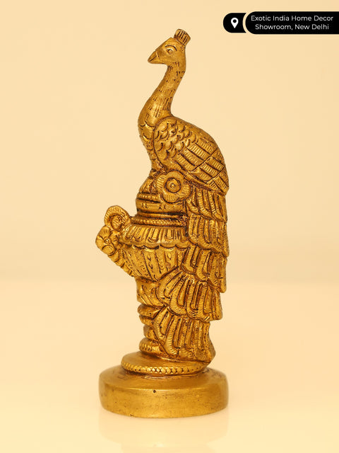 4" Brass Small Peacock atop an Ornate Kalash