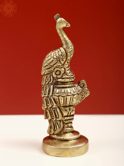 4" Brass Small Peacock atop an Ornate Kalash