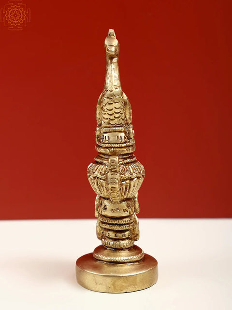 4" Brass Small Peacock atop an Ornate Kalash