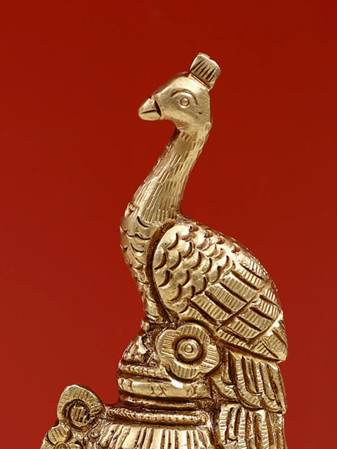4" Brass Small Peacock atop an Ornate Kalash