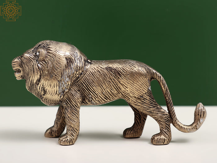 5" Brass Lion Statue Handmade Animal Figurine
