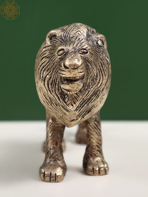 5" Brass Small Lion Figurine | Animal Statue