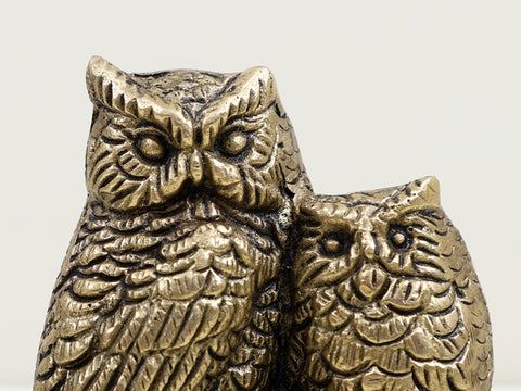 2" Small Brass Owl with Baby Owl