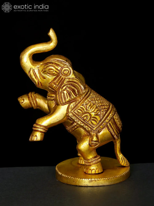 Small Jumping Elephant Brass Statue Handmade