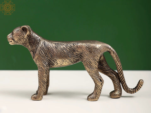 4" Brass Small Leopard Figurine | Animal Statues