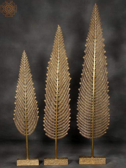 Set of Three Handmade Brass Trees for Home Decor