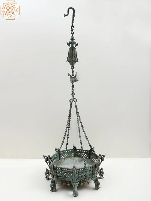 Brass Hanging Lady Pedestal With Peacock Design for Home Decor