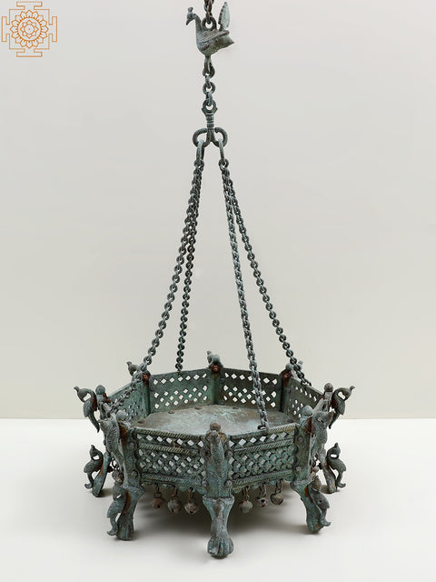 Brass Hanging Lady Pedestal With Peacock Design