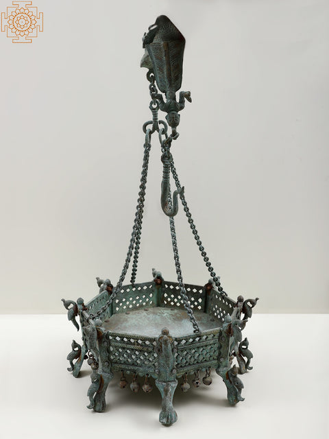 Brass Hanging Lady Pedestal With Peacock Design