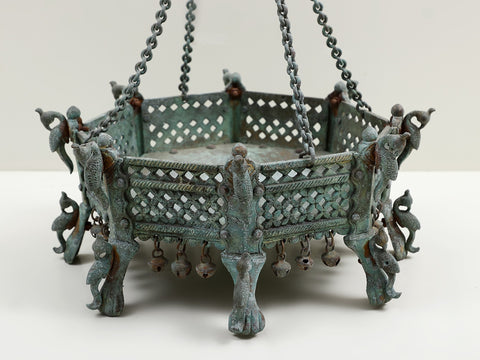 Brass Hanging Lady Pedestal With Peacock Design