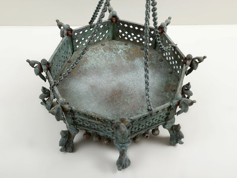 Brass Hanging Lady Pedestal With Peacock Design