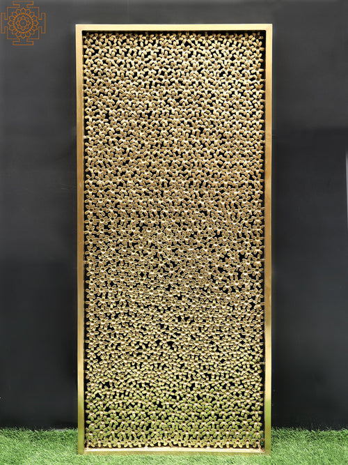 71" Brass Floral Jali Grill Board for Home Decor