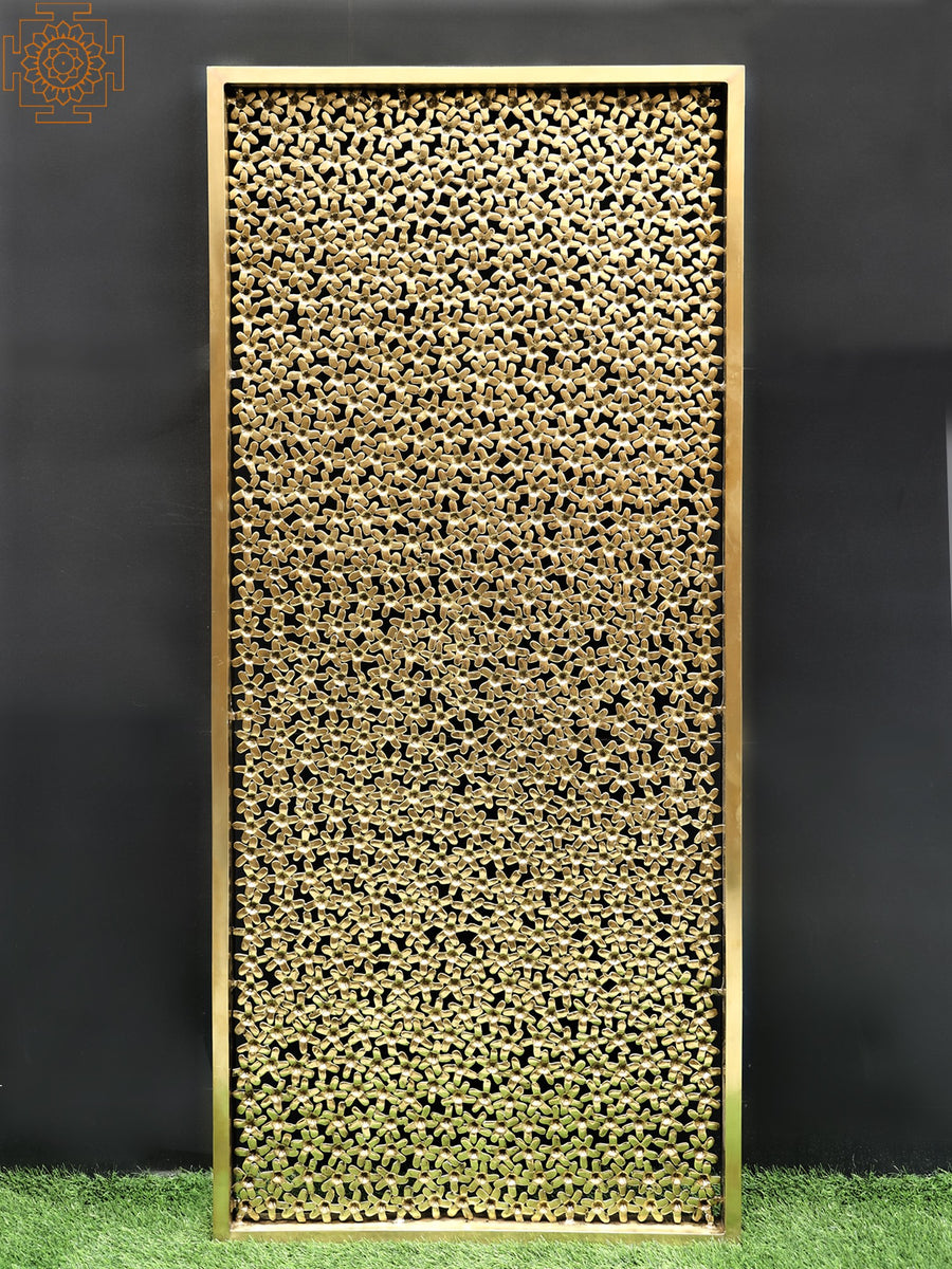 71" Brass Floral Jali Grill Board for Home Decor