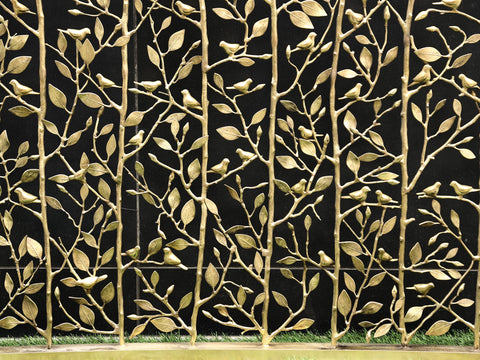 60" Leaf Beil Grill Board With Bird (Jali) In Brass