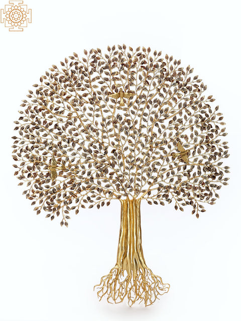 46" Brass Tree of Life With Perched Birds Wall Hanging