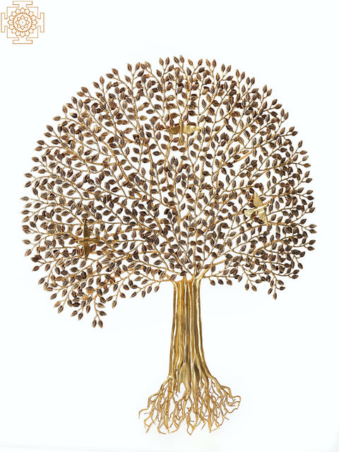 46" Brass Tree of Life With Perched Birds Wall Hanging
