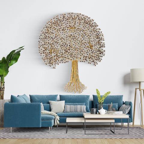 46" Brass Tree of Life With Perched Birds Wall Hanging