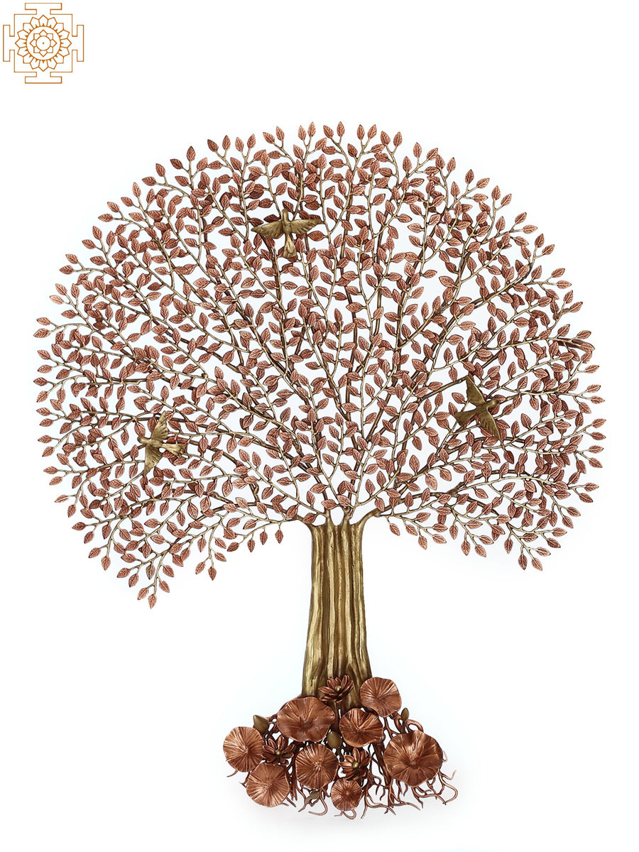 46" Gold Plated Brass Tree of Life Wall Hanging Home Decor