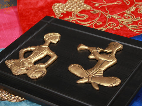 11" Brass Two Musicians Wall Hanging with Wooden Frame