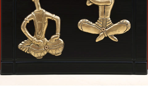 11" Brass Two Musicians Wall Hanging with Wooden Frame