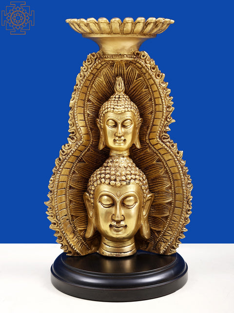 11" Double Face Buddha with Candle Holder on Wooden Base