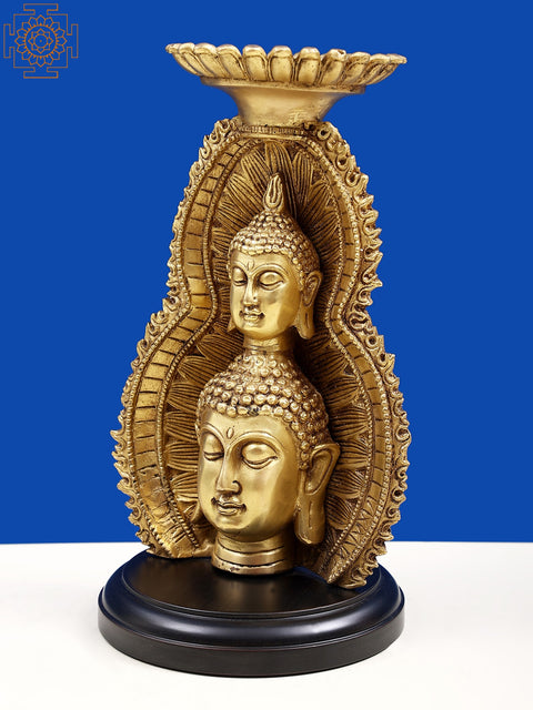 11" Double Face Buddha with Candle Holder on Wooden Base