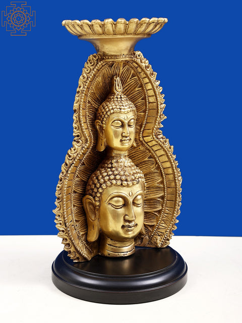 11" Double Face Buddha with Candle Holder on Wooden Base