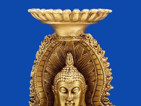 11" Double Face Buddha with Candle Holder on Wooden Base
