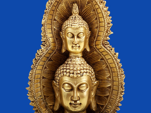 11" Double Face Buddha with Candle Holder on Wooden Base