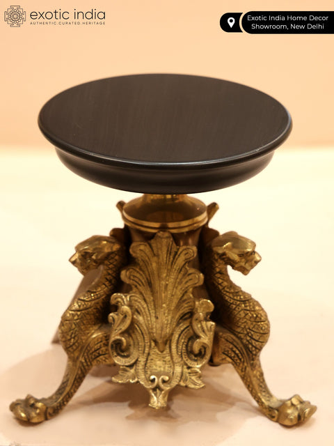 7" Wooden and Brass Dragon Candle Stand