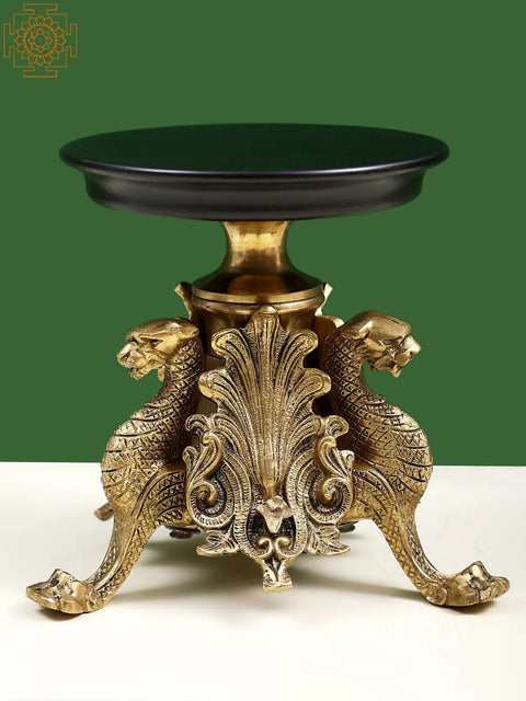 7" Wooden and Brass Dragon Candle Stand