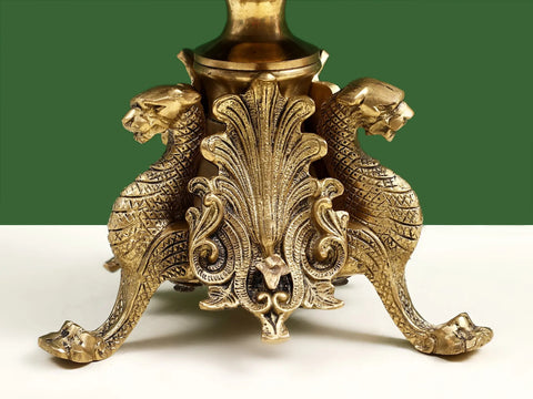 7" Wooden and Brass Dragon Candle Stand