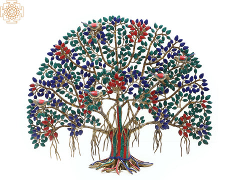34" Large Brass Tree of Life with Inlay Work